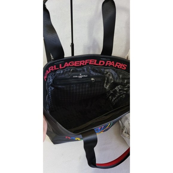 Karl Lagerfeld Paris Amour Womens Black Tote Bag Shoulder Strap Zip Closure NWT - Picture 7 of 11